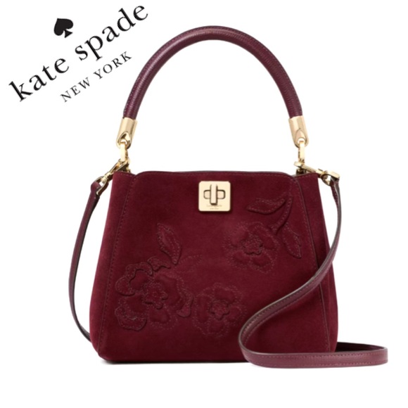 NWT KATE SPADE Phoebe Suede Floral Applique Small Top Handle Satchel - Picture 1 of 9